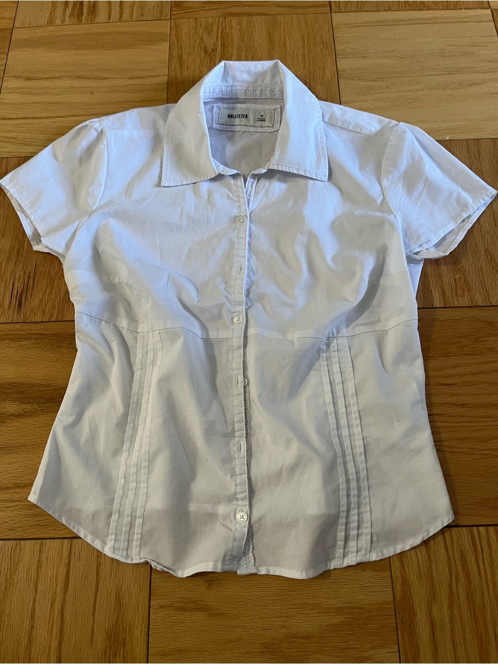 Hollister White Button Front Shirt with Tie in Back Women’s Med Coquette Core